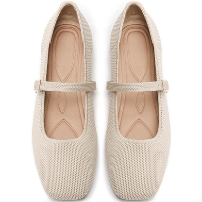 Women's Mesh Mary Jane Flats, Soft Square Toe Ballet Shoes for Work