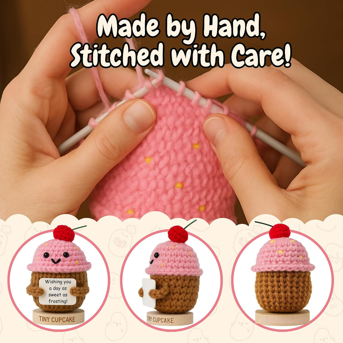 Emotional Support Gifts for Women - Positive Crochet Cupcake W/ 30 Uplifting Affirmation Cards