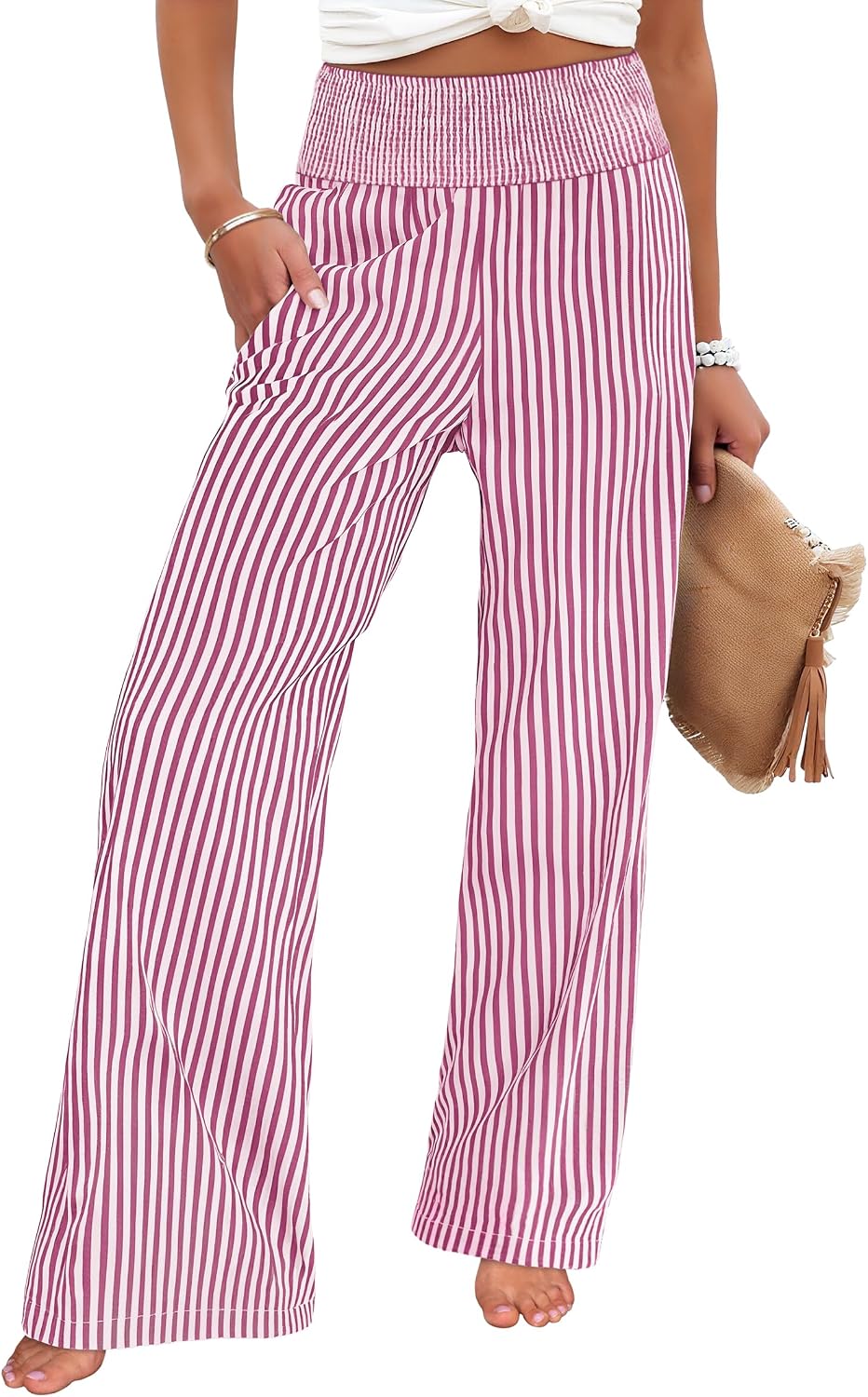 ANRABESS Womens Striped Gingham Wide Leg Palazzo Pants with Pockets