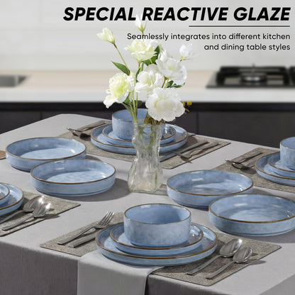 E-far Stoneware Dinnerware Set, 16-Piece Plates and Bowls Sets for 4