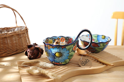 Alma Handpainted Microwavable Soup Bowl with Loop Handle 18.6Oz, Cereal Bowl with Handle