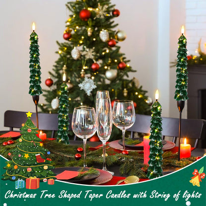 Green Christmas Tree Flameless Taper Candles Battery Operated Remote Timer