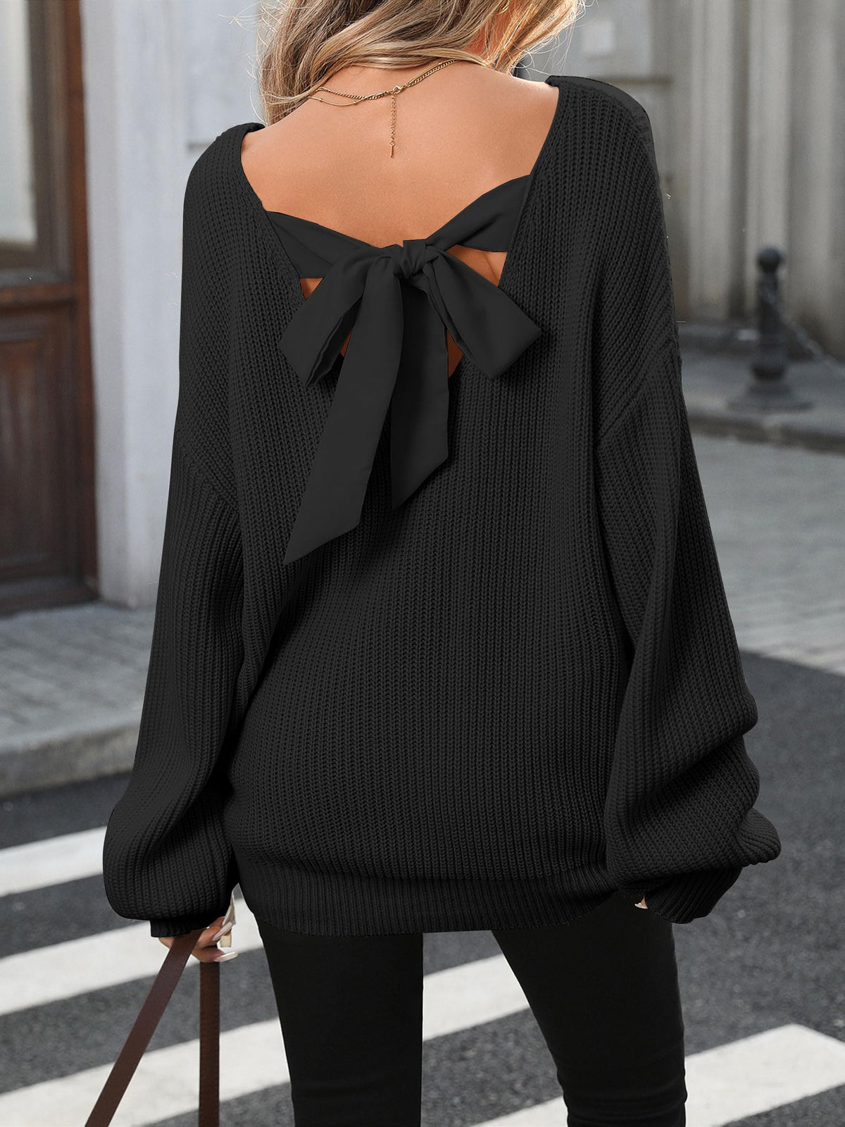 ZAFUL Women's Bow Chunky Knit Sweater