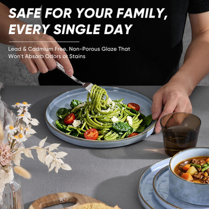 E-far Stoneware Dinnerware Set, 16-Piece Plates and Bowls Sets for 4