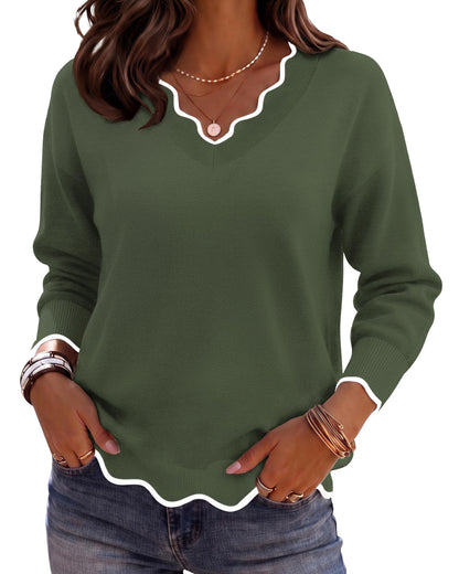 Zeagoo Women's 2026 Fall V Neck Sweater Long Sleeve Lightweight Knit Tops
