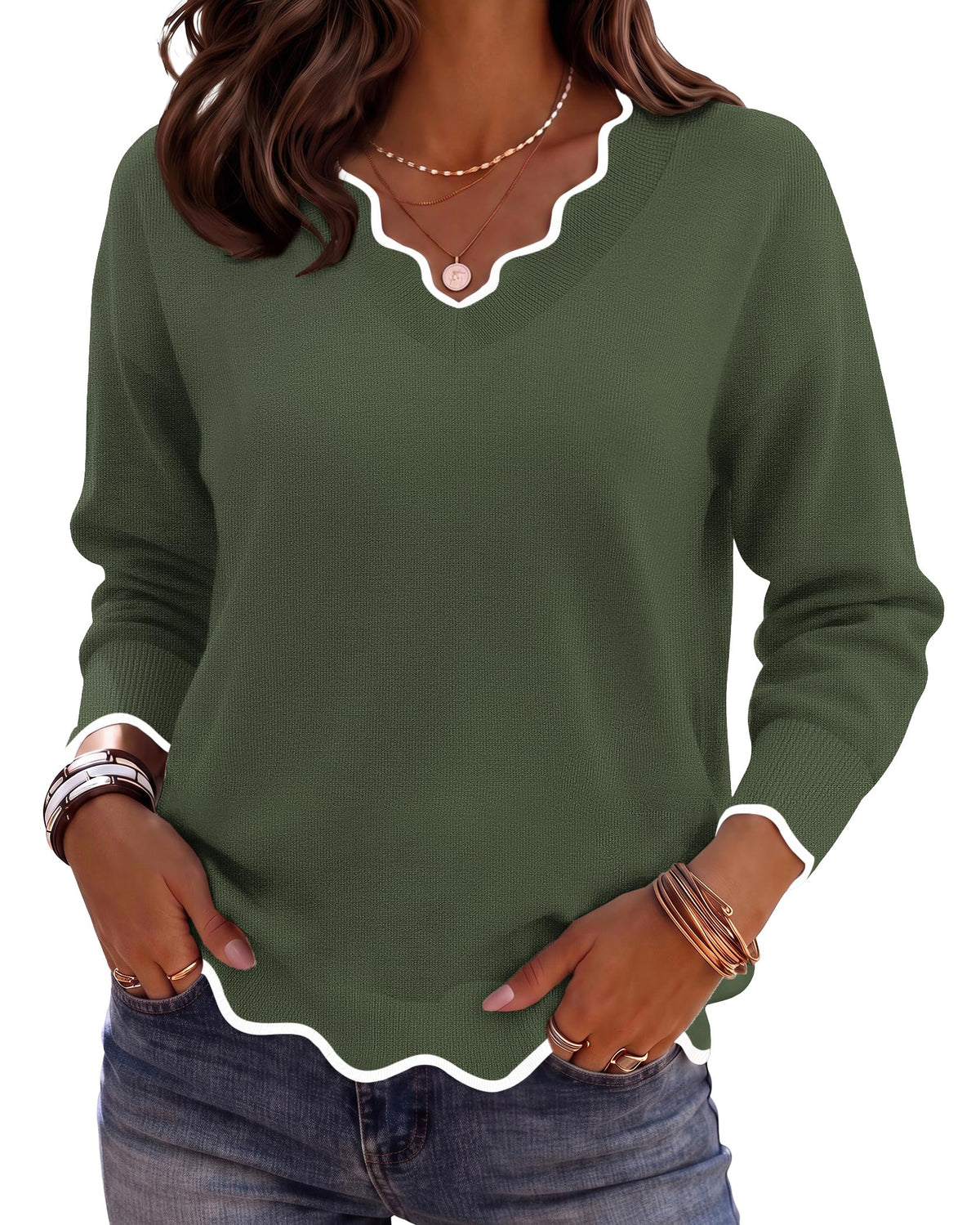 Zeagoo Women's 2026 Fall V Neck Sweater Long Sleeve Lightweight Knit Tops