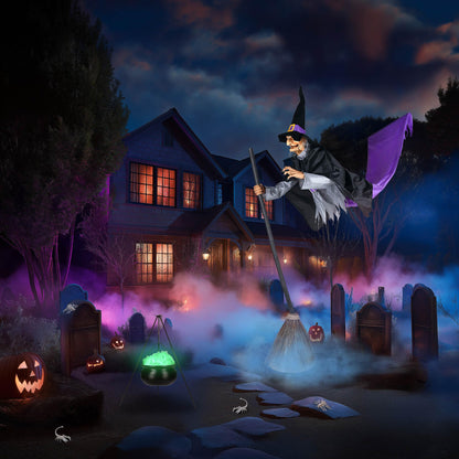 Aw 9Ft Animatronics Flying Witch Hovering Broom Animated Ac 100V-240V Halloween Outdoor Decoration Motion Activated