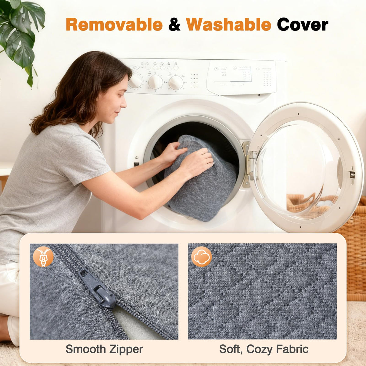 Vekkia King Bed Wedge Pillow for Headboard Gap, 0–6" Gap Filler with Side Pockets & Washable Cover, Gray 76"X10"x6"