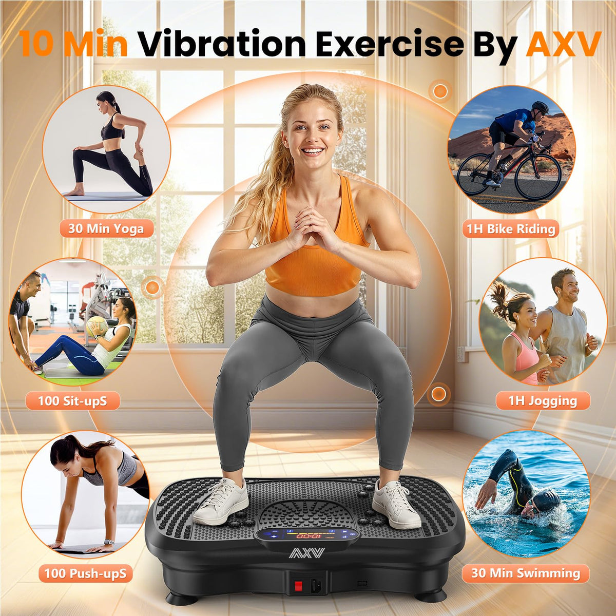 Axv Vibration Plate Fitness Platform Exercise Machine Vibrating Shaking Full Body Shaker Workout Vibrate Stand Shake Board Sport for Weight Loss Fat Burner for Gym Home Office