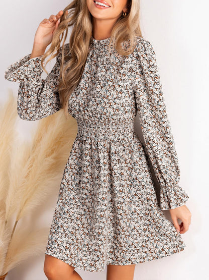 CUPSHE Women Mock Neck Floral Smocked Waist Mini Dress