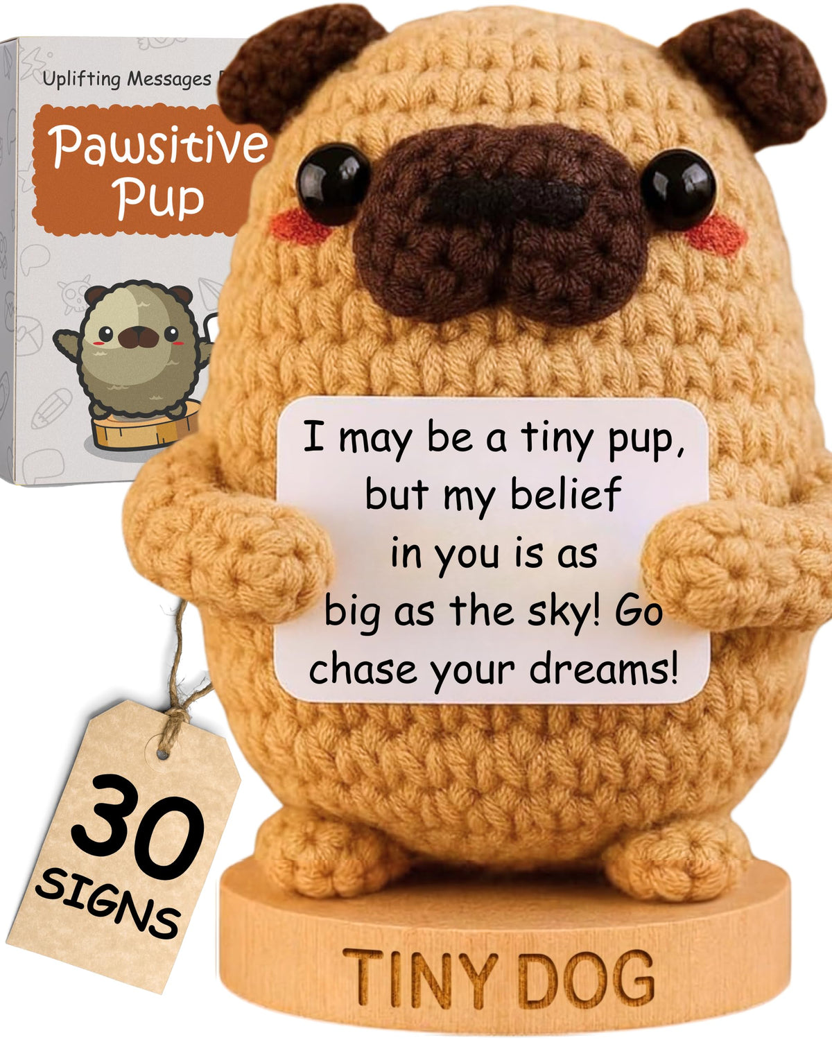 Emotional Support Gifts for Women - Positive Crochet Cupcake W/ 30 Uplifting Affirmation Cards
