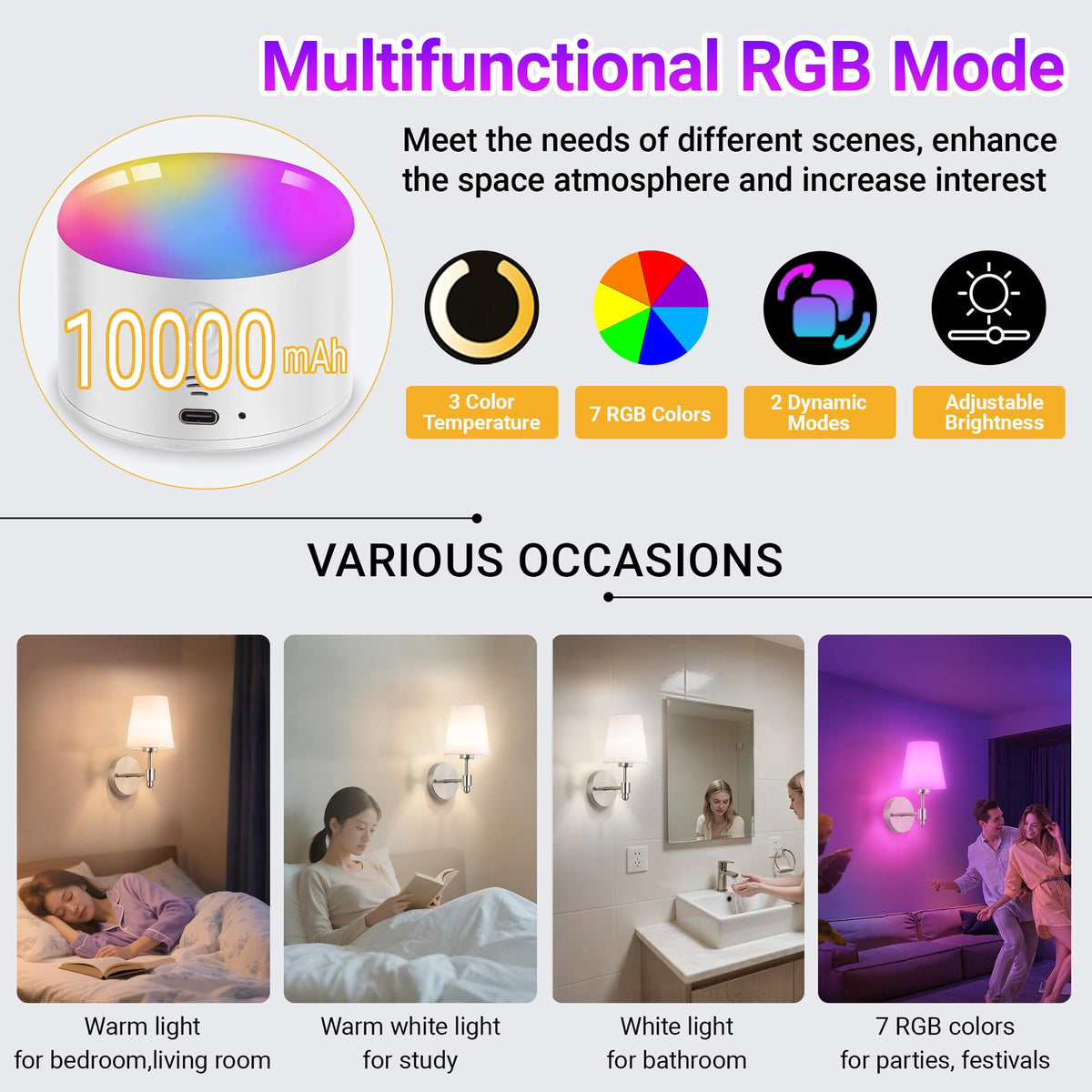 Yhcdlamp Battery Operated Wall Sconce Light with Remote Control, Dimmable Wall Sconce Set of 2
