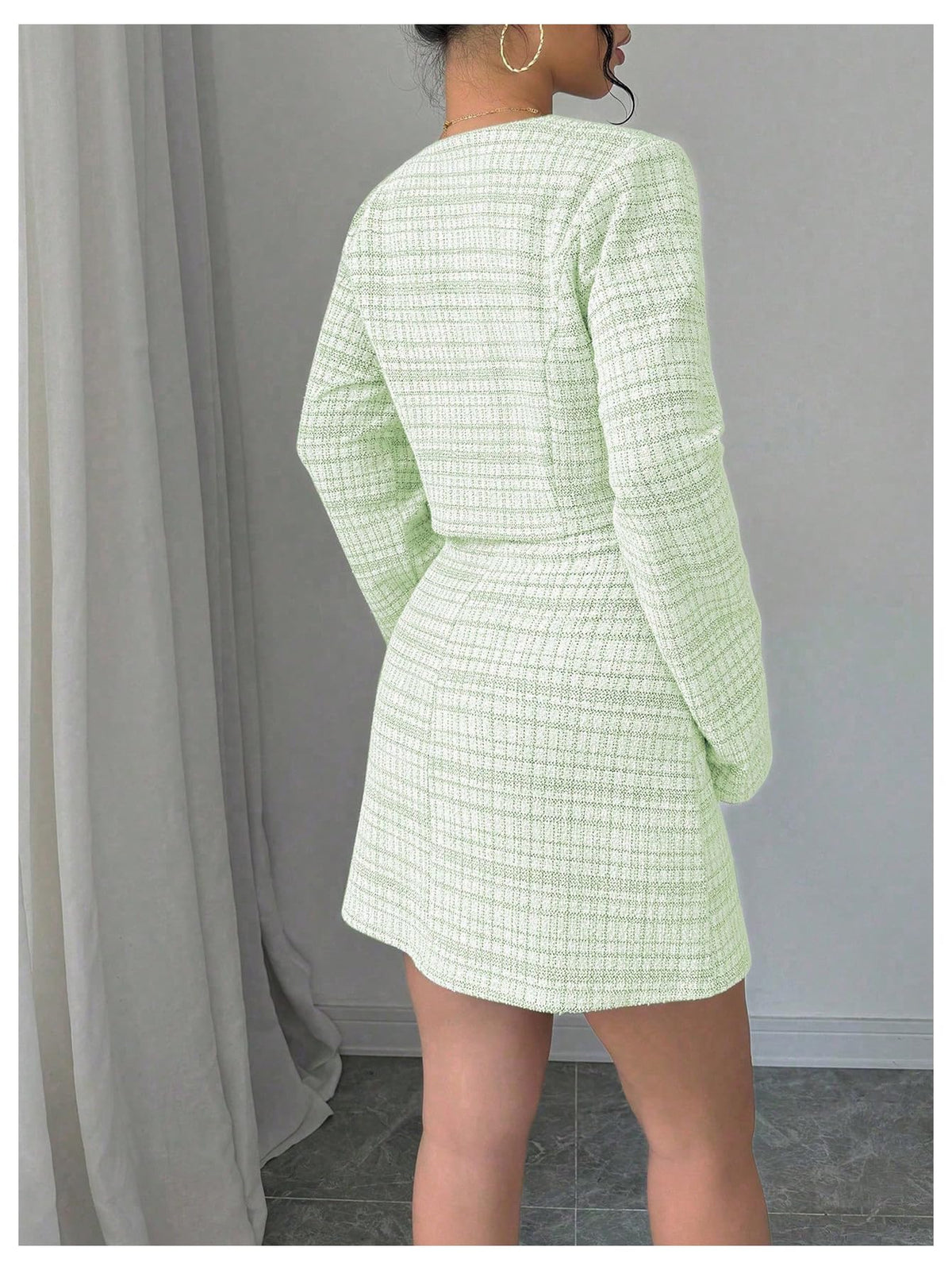 SOLY HUX Women's 2 Piece Plaid Long Sleeve Button Cropped Jacket Dress Set