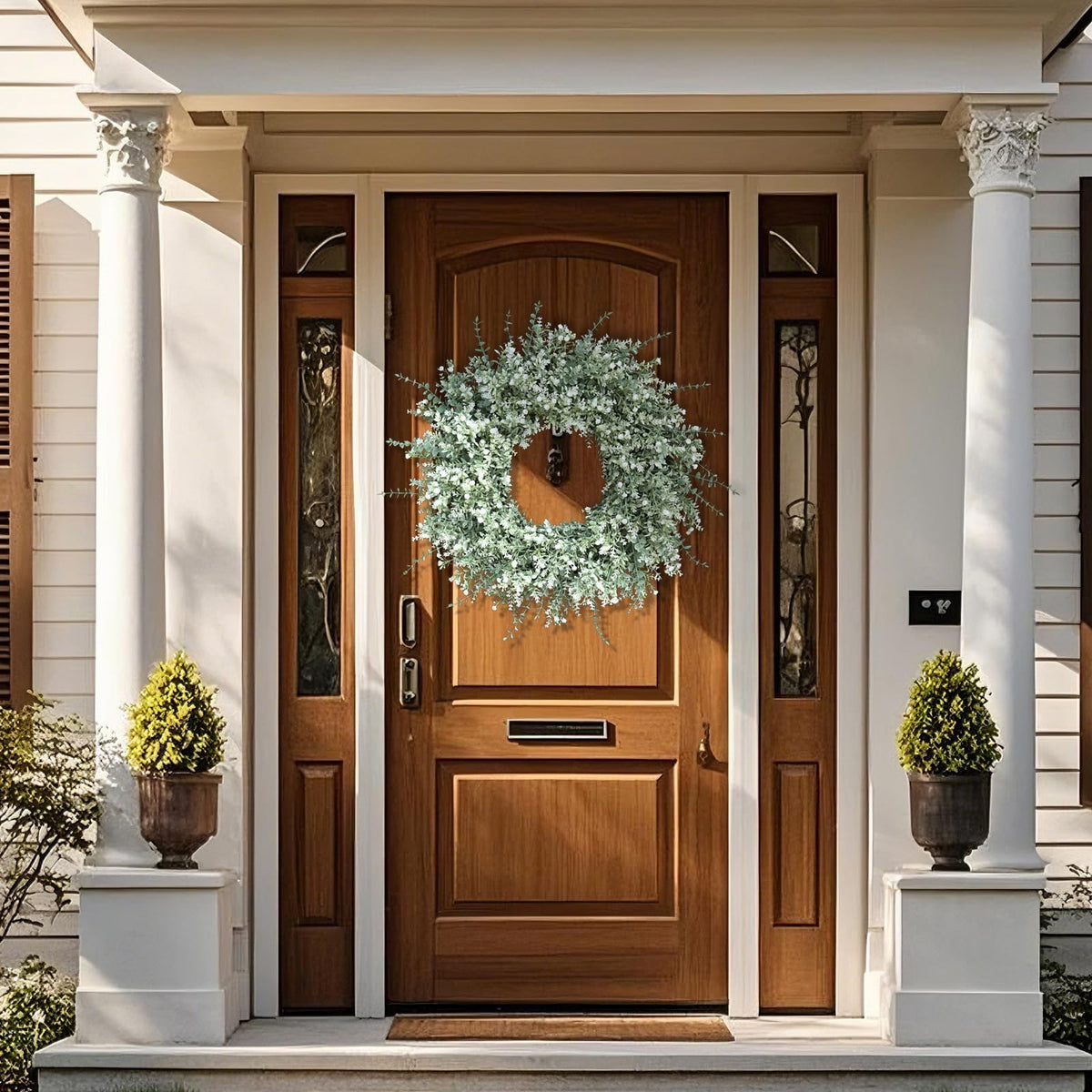 32" Large Artificial Eucalyptus Wreath for Front Door(white-Green) | Weather Resistant,lifelike Eucalyptus Lavender with Babys Breath Flowers Wreath,for Home Farmhouse Wall Year-Round Use Decor