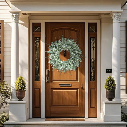 32" Large Artificial Eucalyptus Wreath for Front Door(white-Green) | Weather Resistant,lifelike Eucalyptus Lavender with Babys Breath Flowers Wreath,for Home Farmhouse Wall Year-Round Use Decor