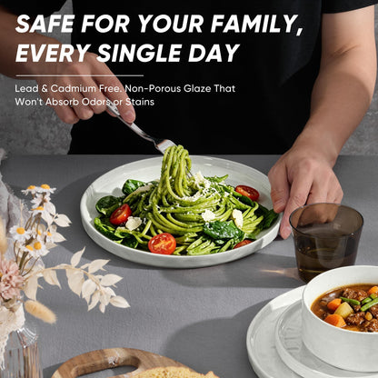 E-far Stoneware Dinnerware Set, 16-Piece Plates and Bowls Sets for 4