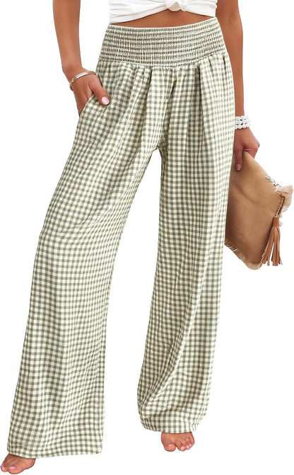 ANRABESS Womens Striped Gingham Wide Leg Palazzo Pants with Pockets