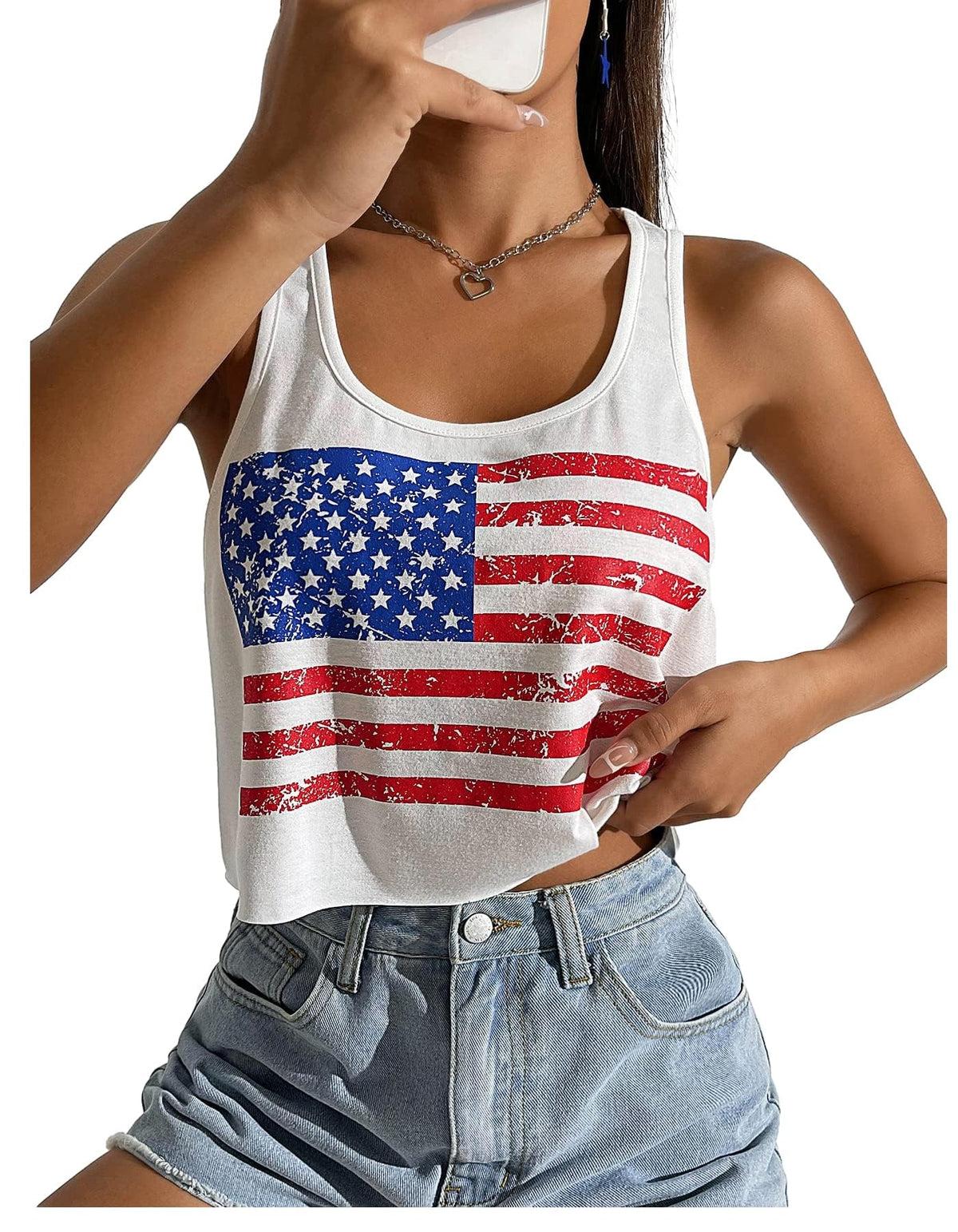 4th of July Crop Tops for Women Funny American Flag Shirts Tank Tops Outfits