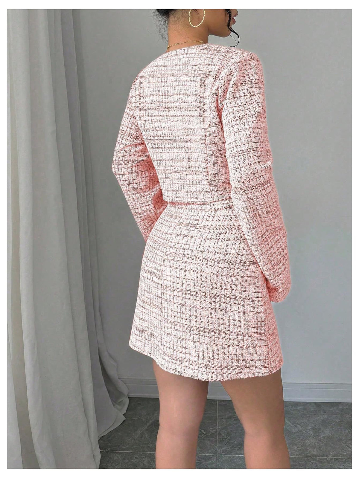SOLY HUX Women's 2 Piece Plaid Long Sleeve Button Cropped Jacket Dress Set
