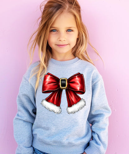 Olive Loves Apple Red Santa Bow Sweatshirt for Women Teens and Kids Christmas Holiday Pullover
