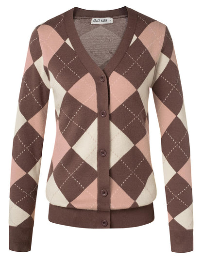 GRACE KARIN Cardigan Sweaters for Women - Argyle Sweater