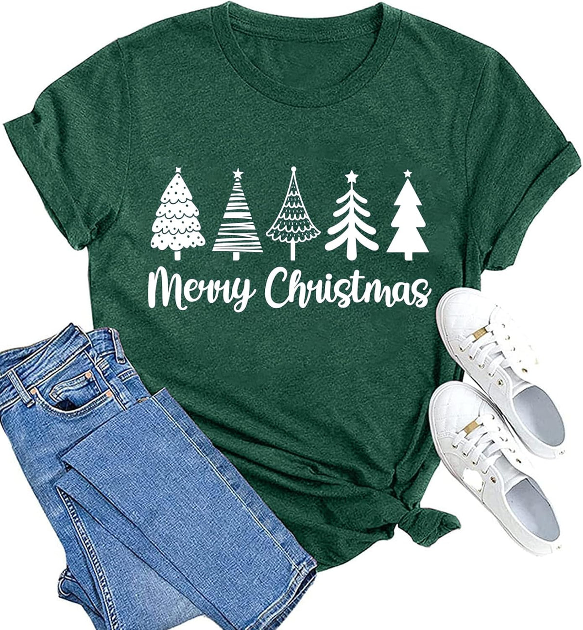 hcihgzr Christmas Shirts for Women Merry and Bright Christmas Shirt Xmas Tree Graphic Holiday T-Shirt Tops