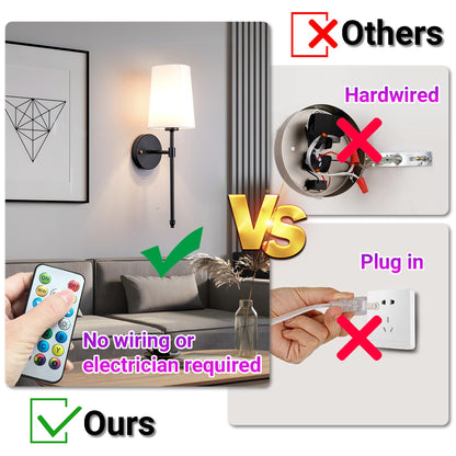 Yhcdlamp Battery Operated Wall Sconce Light with Remote Control, Dimmable Wall Sconce Set of 2