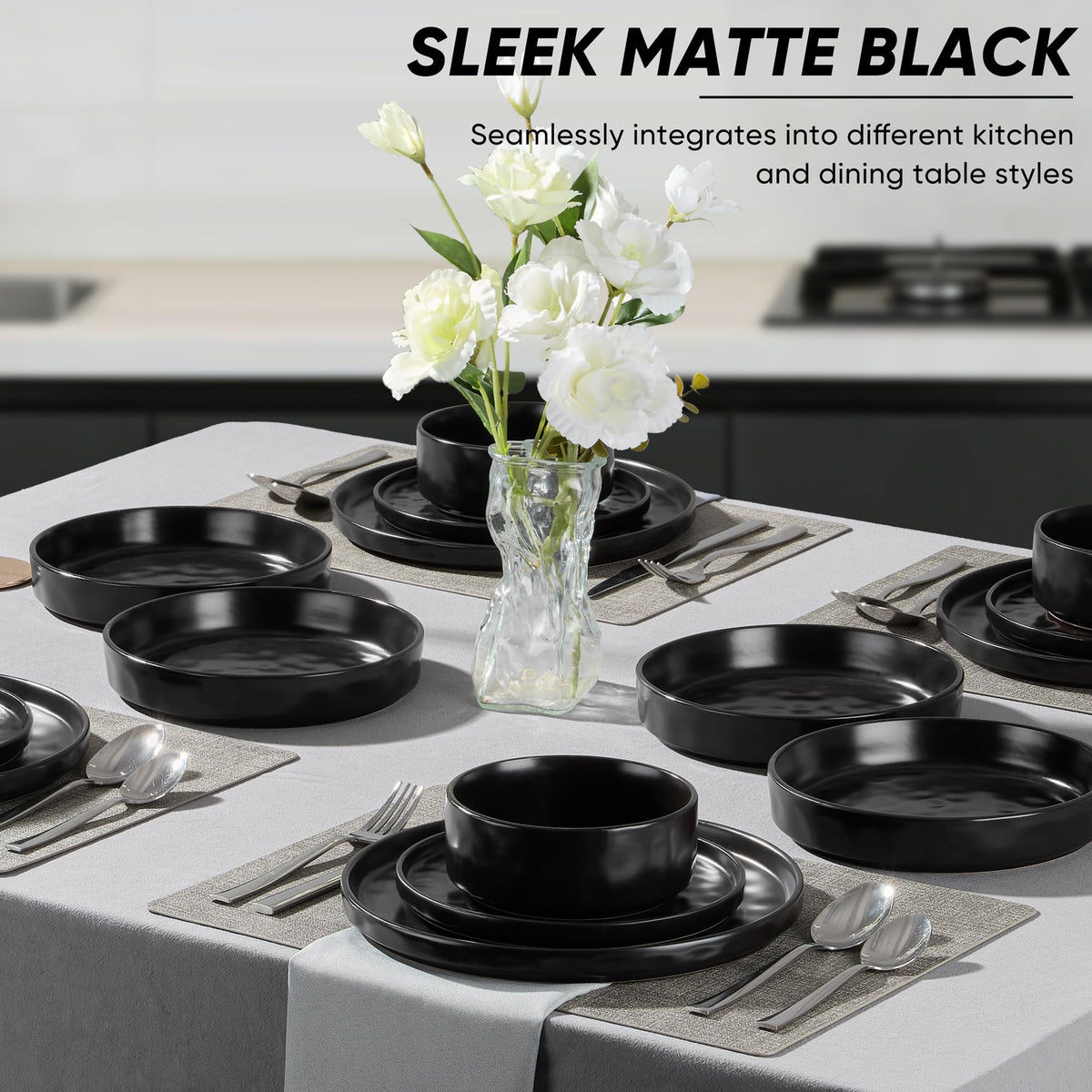 E-far Stoneware Dinnerware Set, 16-Piece Plates and Bowls Sets for 4