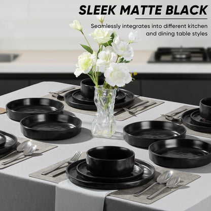 E-far Stoneware Dinnerware Set, 16-Piece Plates and Bowls Sets for 4