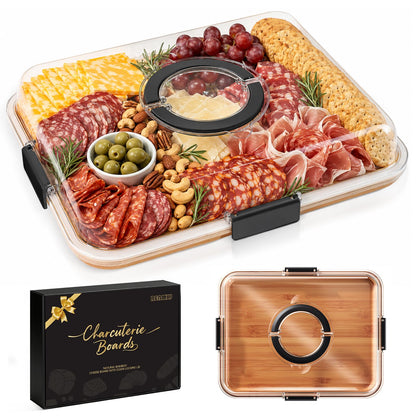 Renmxj Portable Charcuterie Boards with Lid, Cheese, Veggie & Snack Tray