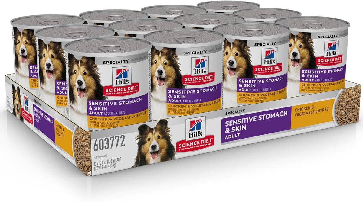 Hill's Science Diet Adult Sensitive Stomach & Skin Wet Dog Food, Turkey & Rice, 12.5 Oz. Cans, 12-Pack