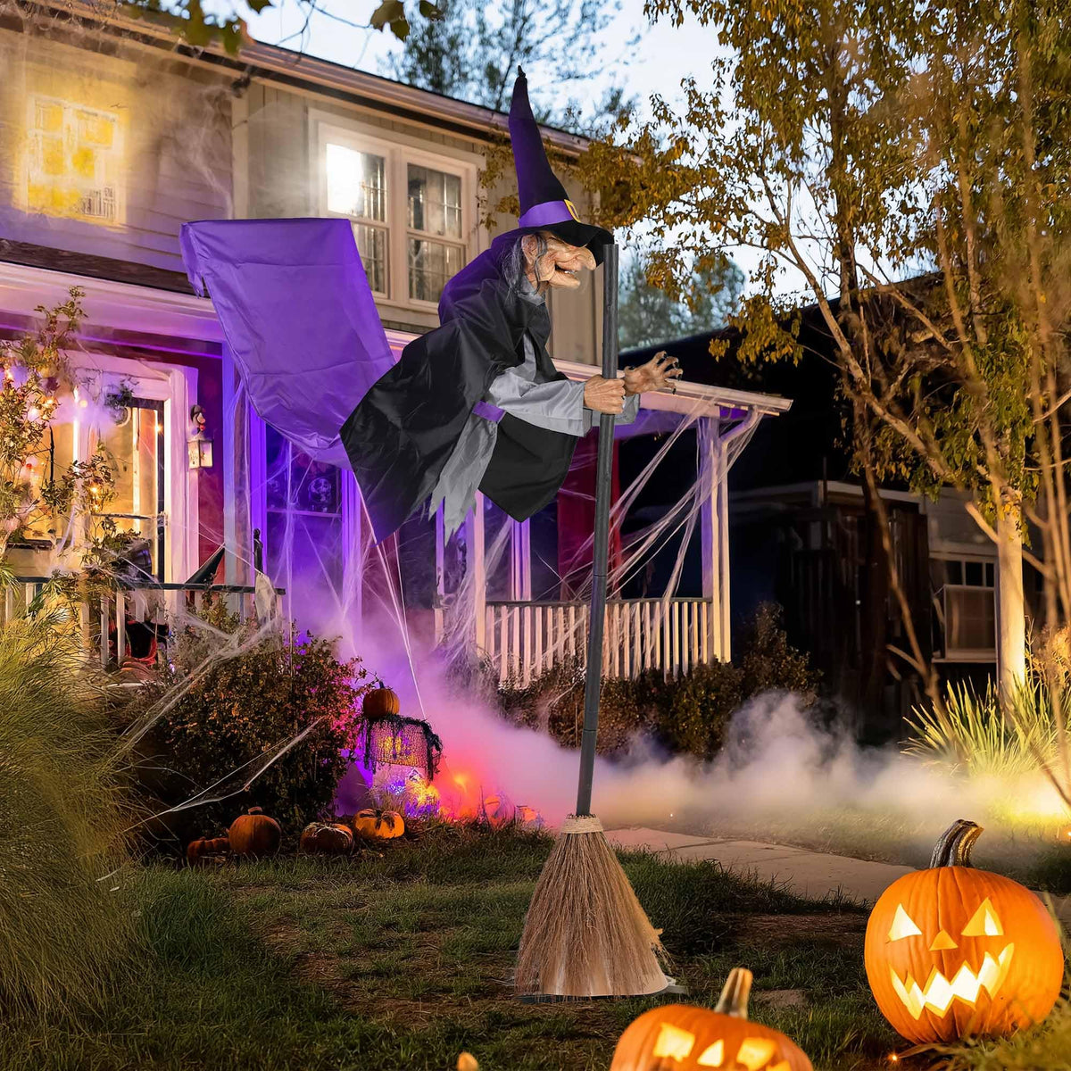 Aw 9Ft Animatronics Flying Witch Hovering Broom Animated Ac 100V-240V Halloween Outdoor Decoration Motion Activated