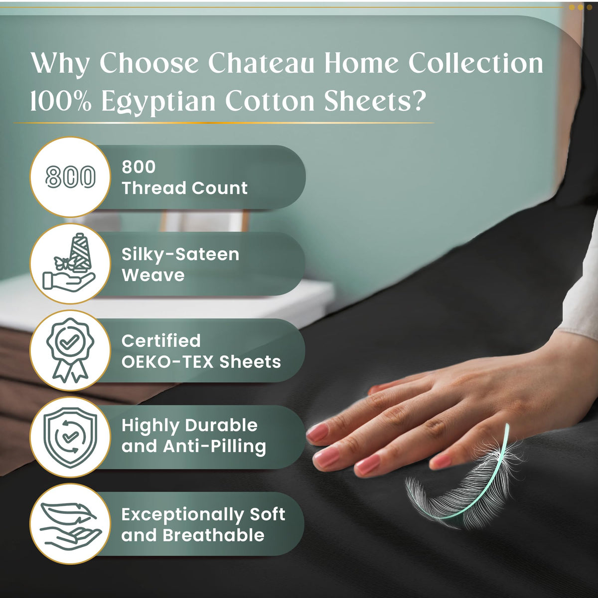 100% Egyptian Cotton Sheets King Size Sheets Set with Fully Elasticated 15" Deep Fitted Sheet & Pillowcases
