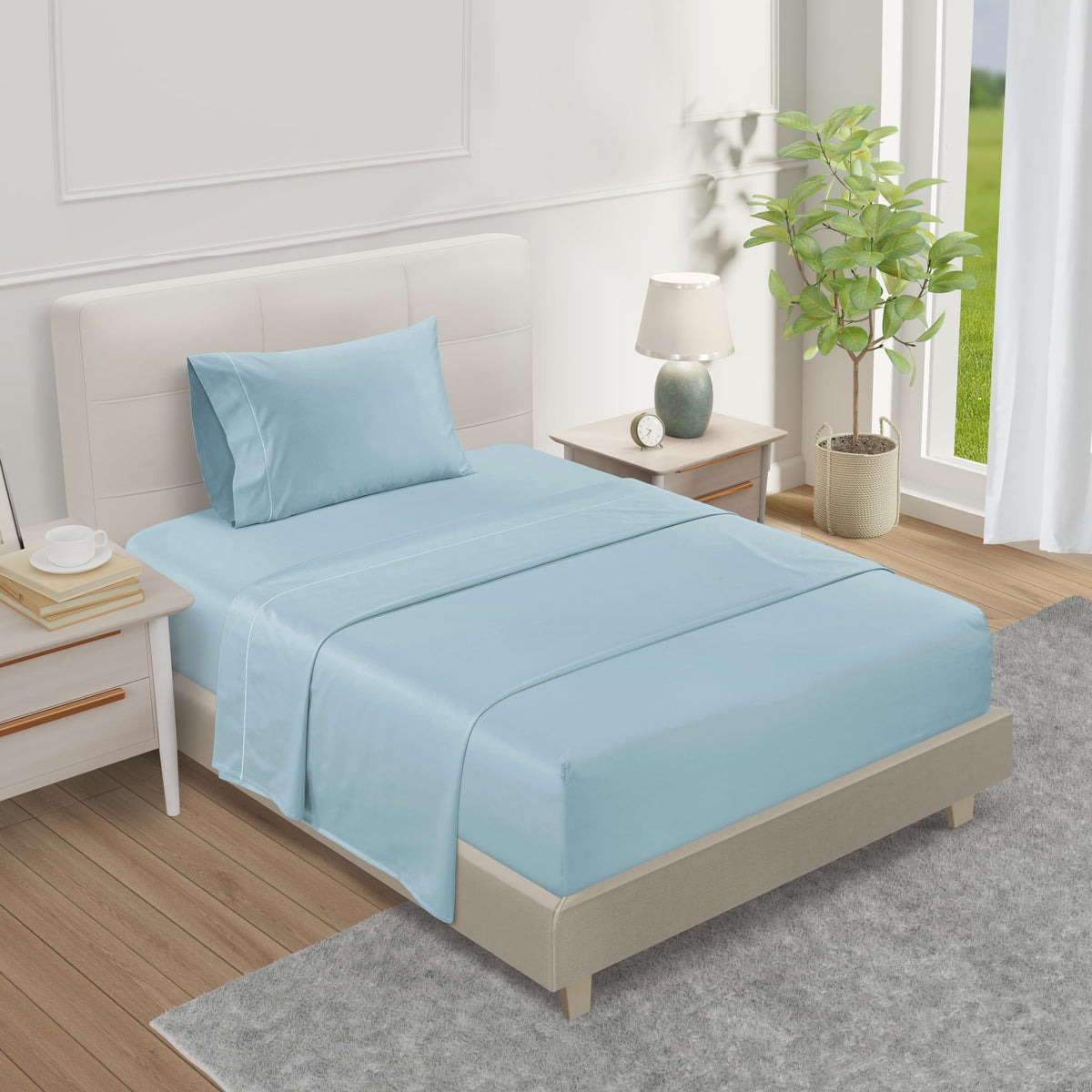 100% Egyptian Cotton Sheets King Size Sheets Set with Fully Elasticated 15" Deep Fitted Sheet & Pillowcases