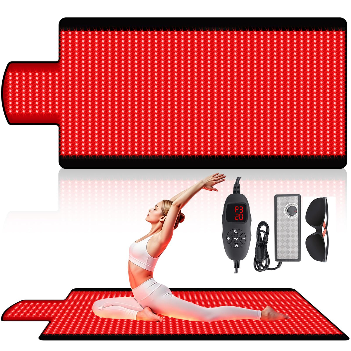 Red Light Therapy Mat for Full Body, 76.8'' X 33.4'' Red Light Therapy Blanket, 1370 (660nm & 850nm) Leds for Home Use, 3 Modes & Adjustable Timer, Premium Leather