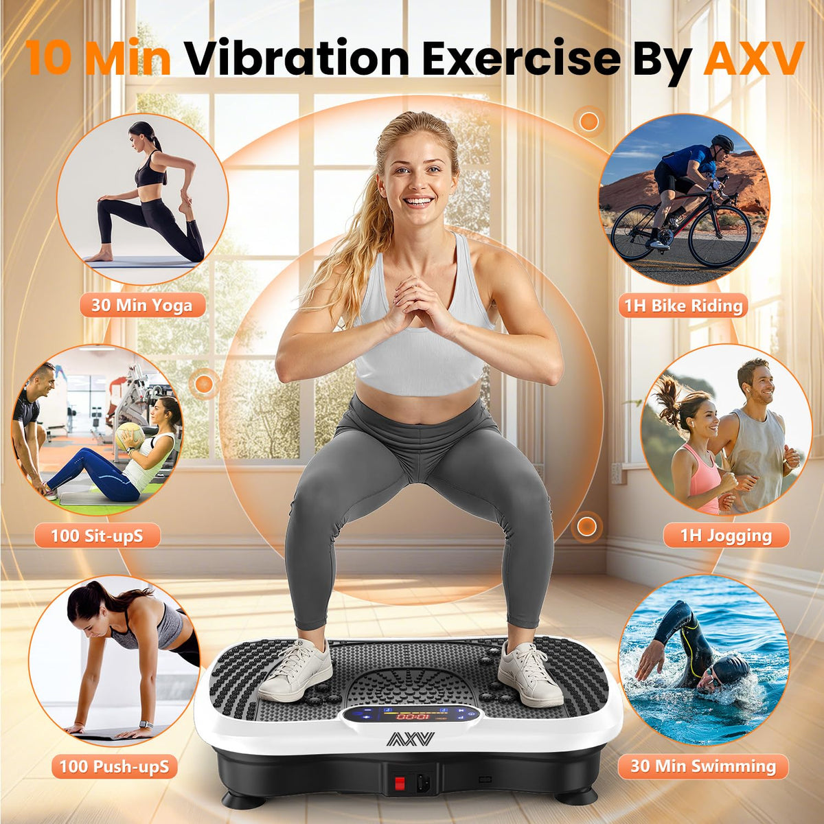 Axv Vibration Plate Fitness Platform Exercise Machine Vibrating Shaking Full Body Shaker Workout Vibrate Stand Shake Board Sport for Weight Loss Fat Burner for Gym Home Office