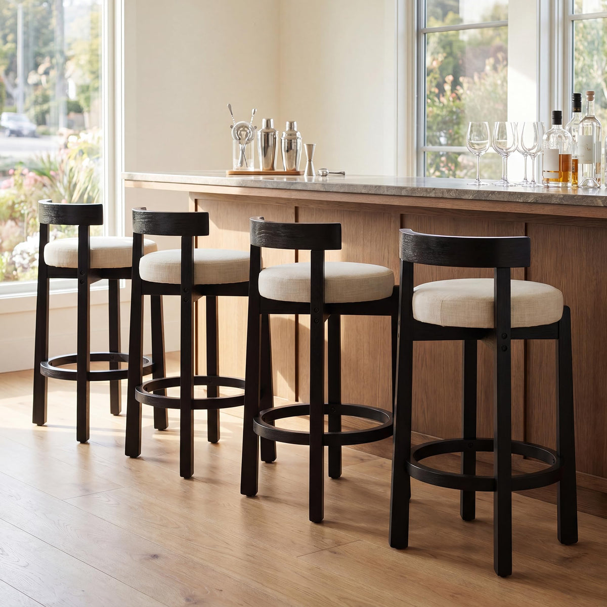 Lukealon Mid Century Linen Counter Stools Set of 4