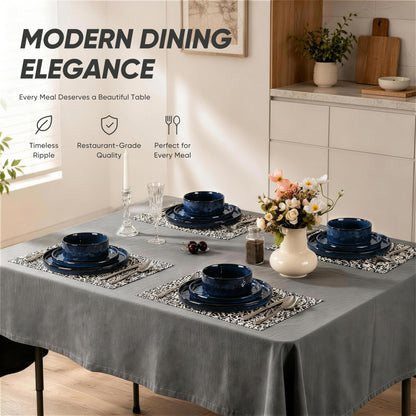 E-far Stoneware Dinnerware Set, 16-Piece Plates and Bowls Sets for 4