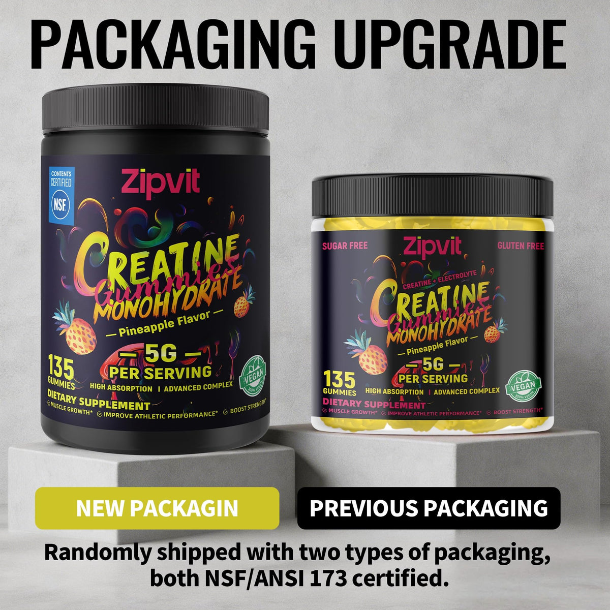 Creatine Monohydrate Gummies, Nsf Certified Creatine Gummy, 5g Dose for Men & Women to Support Muscle, Strength, Recovery, Cognitive Health & Memory, Pineapple Flavor, 135 Gummies