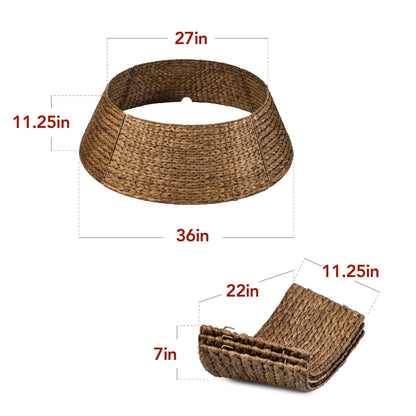 Best Choice Products 42in Christmas Tree Collar, Woven Hyacinth 4-Piece Holiday Rattan Tree Skirt Accessory for Home W/Cord Cut-Out - Chestnut
