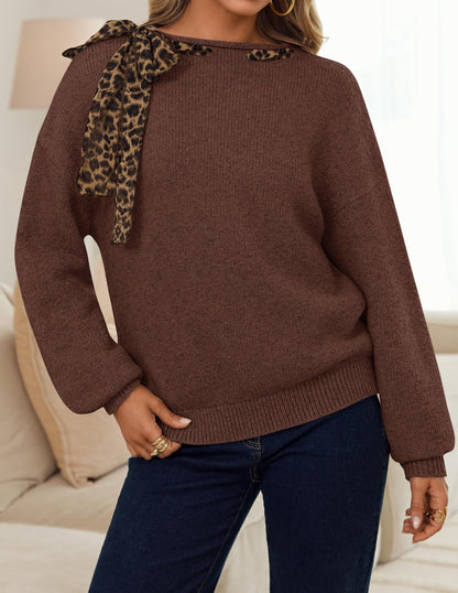 ZESICA Women's Fall Winter Cute Bow Tie Oversized Sweaters