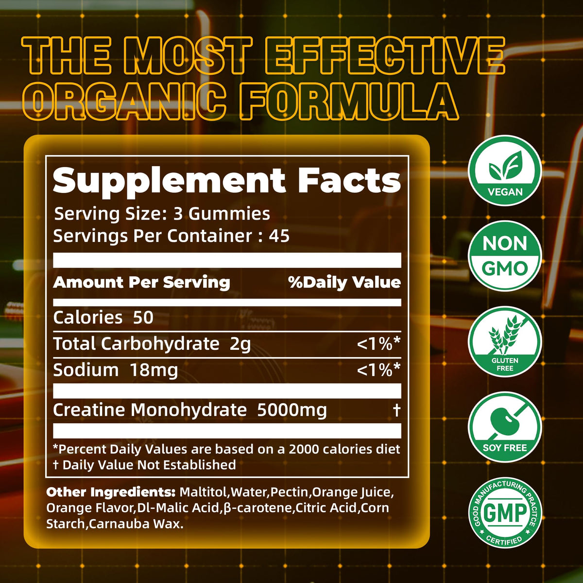 Creatine Monohydrate Gummies, Nsf Certified Creatine Gummy, 5g Dose for Men & Women to Support Muscle, Strength, Recovery, Cognitive Health & Memory, Pineapple Flavor, 135 Gummies
