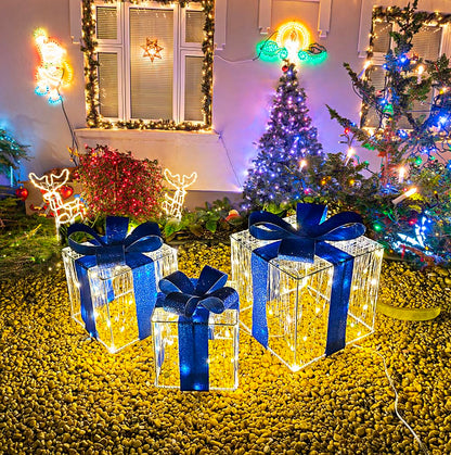 Christmas Decorations, Purtuemy Set of 3 Christmas Lighted Gift Boxes 140 LED Light Up Present Ornament for Tree Indoor Outdoor Yard Holiday Door,warm White