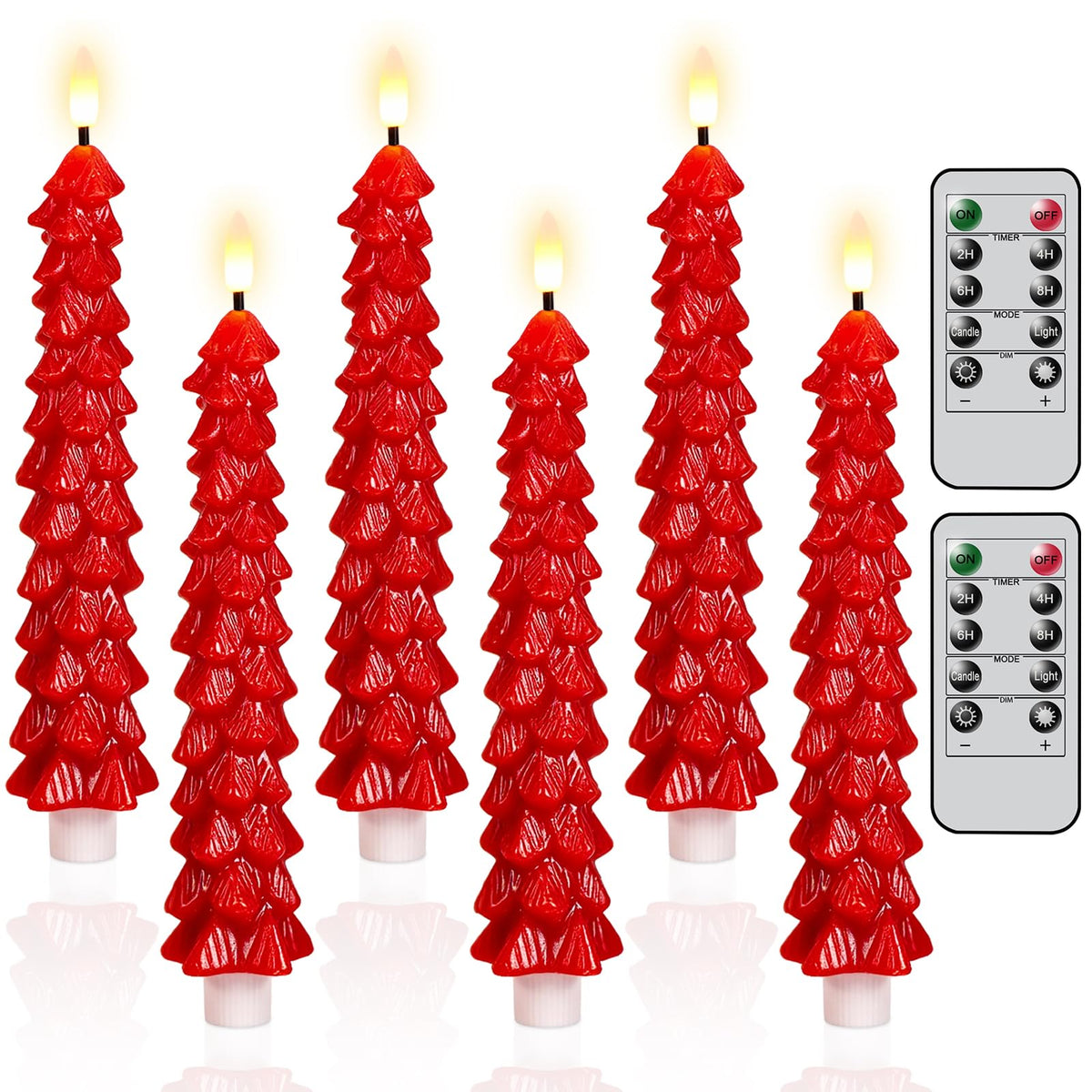 Green Christmas Tree Flameless Taper Candles Battery Operated Remote Timer