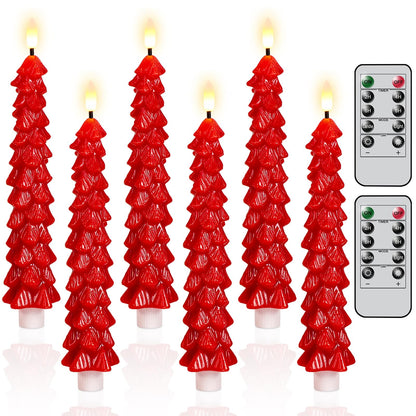 Green Christmas Tree Flameless Taper Candles Battery Operated Remote Timer