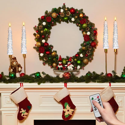 Green Christmas Tree Flameless Taper Candles Battery Operated Remote Timer