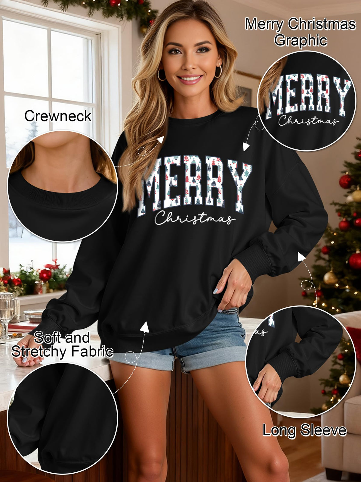 Christmas Shirts For Women Merry Christmas Graphic Crewneck Sweatshirt Tops