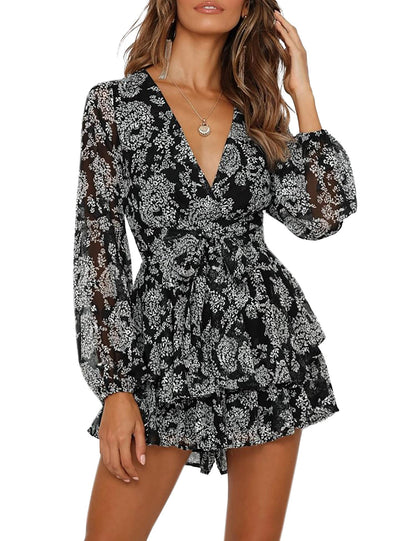 AIMCOO Women's Floral Print Deep V-Neck Romper