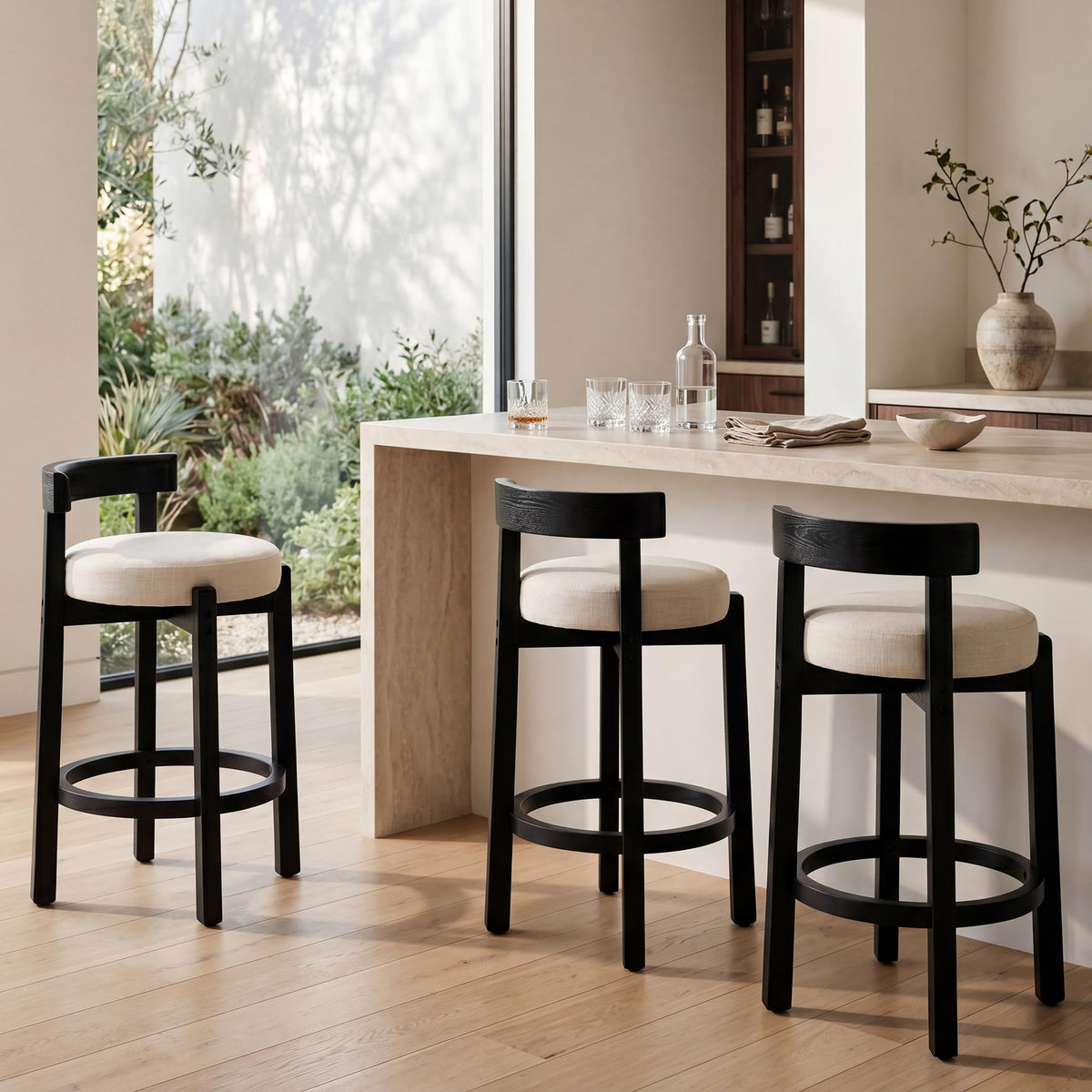 Lukealon Mid Century Linen Counter Stools Set of 4