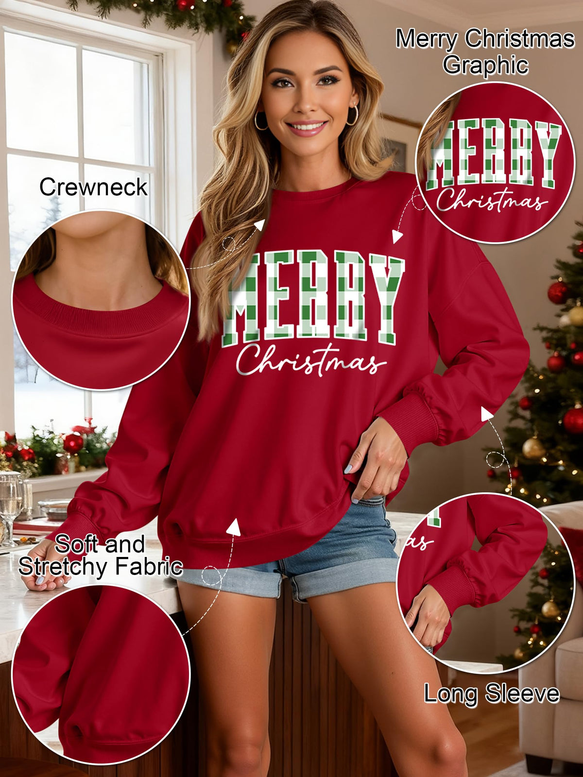 Christmas Shirts For Women Merry Christmas Graphic Crewneck Sweatshirt Tops